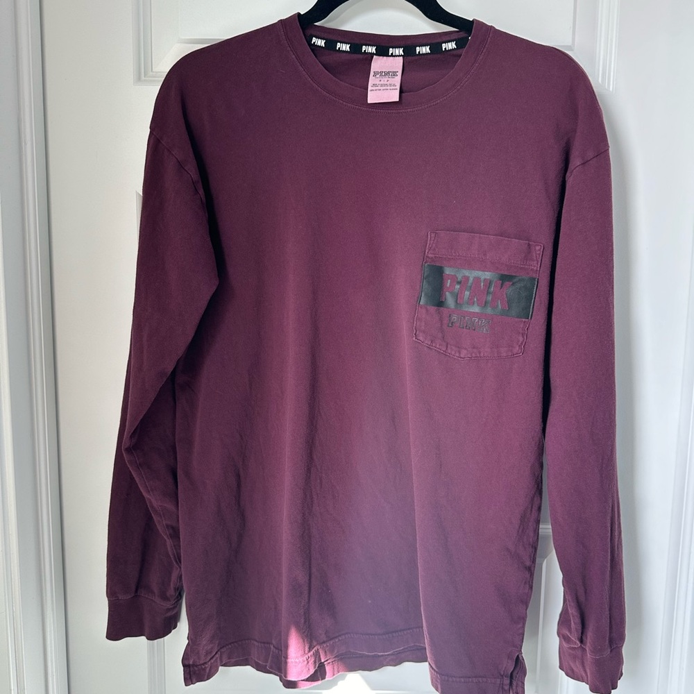 PINK Long Sleeve w/ Front Pocket Small Wine Color